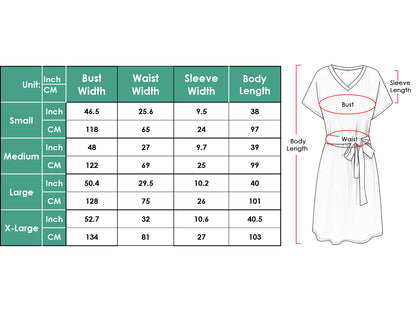 Anna-Kaci Women's Summer V-Neck Solid Short Sleeve T Shirt Dress Casual Tie Waist Skirt