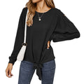 Anna-Kaci Women's Long Sleeve Waffle Knit Pullover Top with Shoulder Button Detail and Front Tie Hem