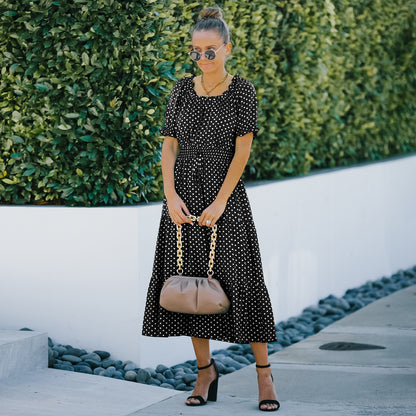 Elegant Polka Dot Ruffle Hem Maxi Dress