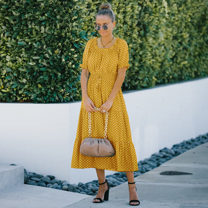 Elegant Polka Dot Ruffle Hem Maxi Dress