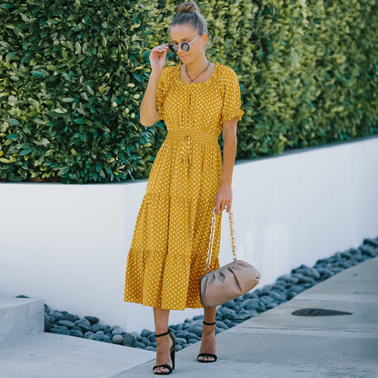 Elegant Polka Dot Ruffle Hem Maxi Dress