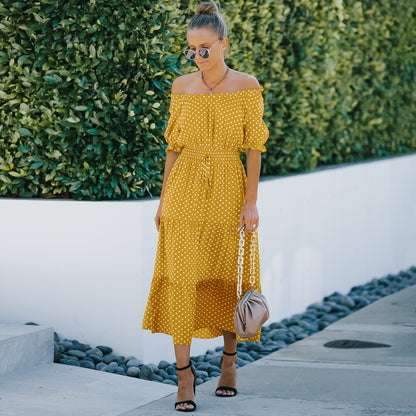 Elegant Polka Dot Ruffle Hem Maxi Dress