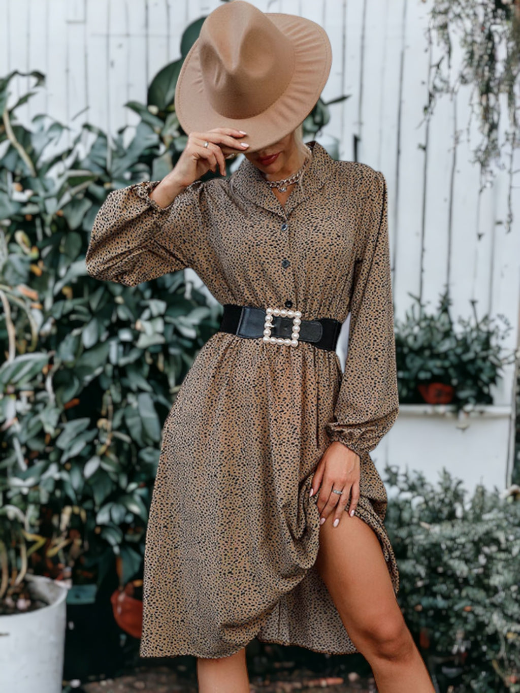 Cheetah Print Collared Shirt Dress