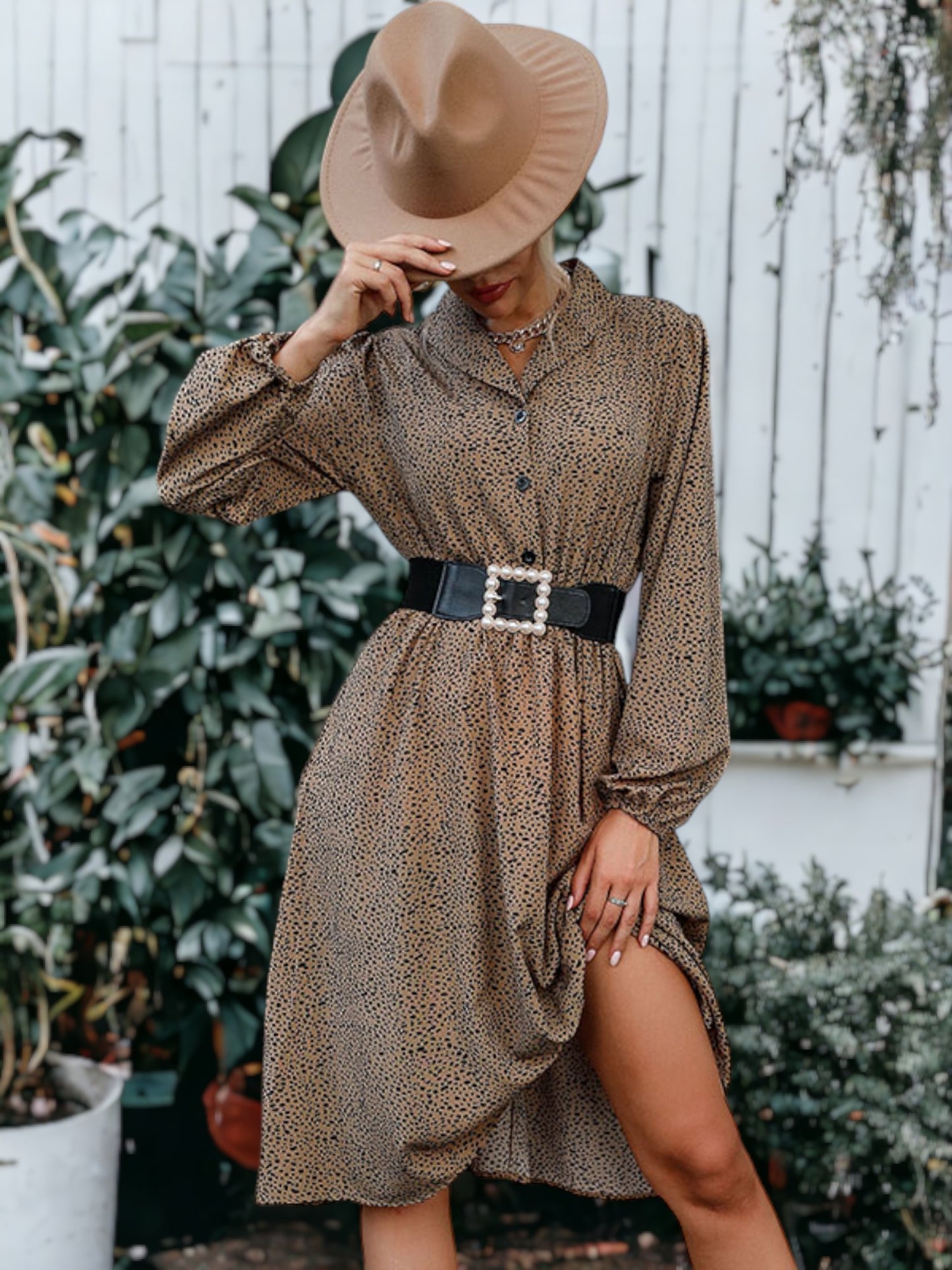 Cheetah Print Collared Shirt Dress