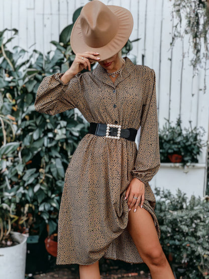 Cheetah Print Collared Shirt Dress