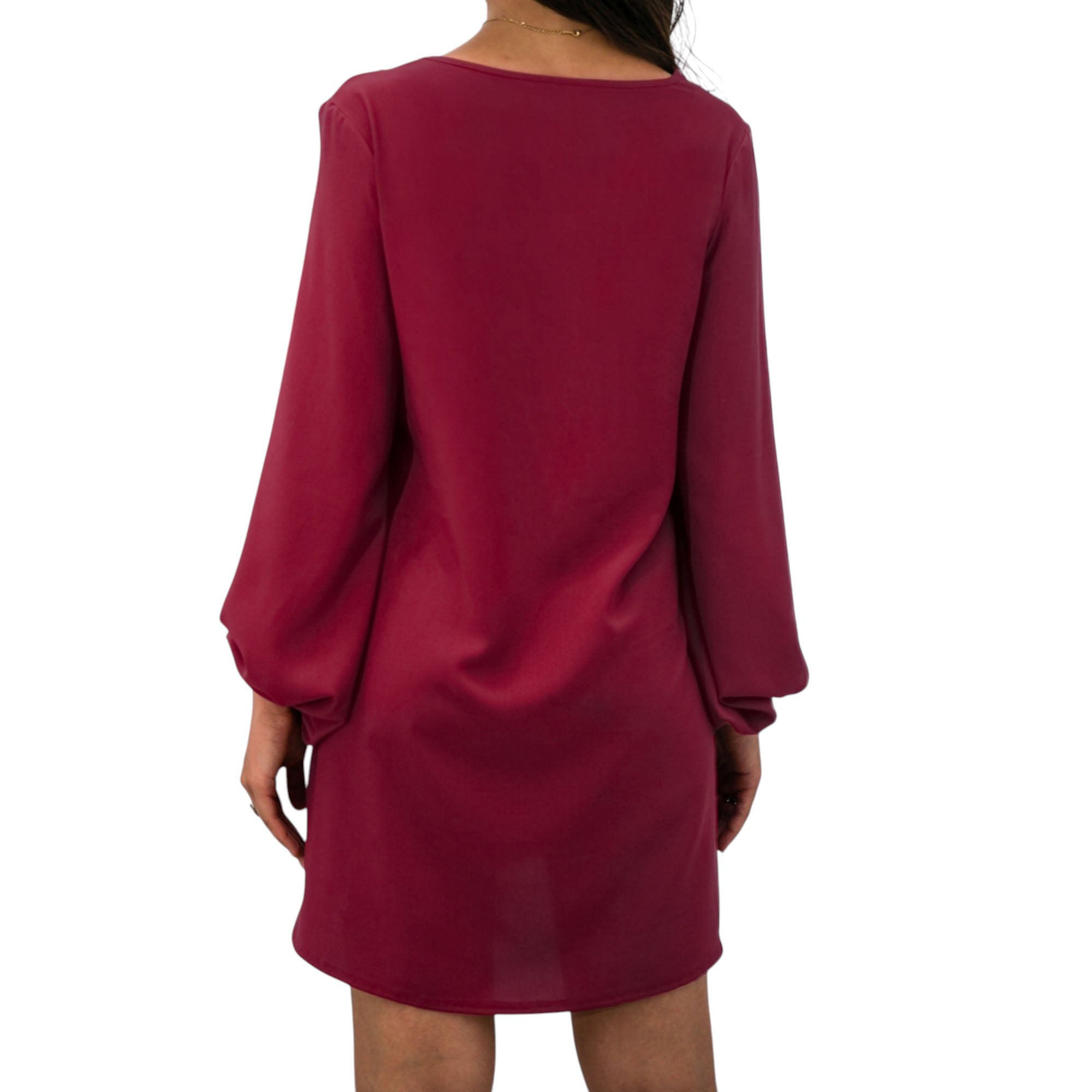 Anna-Kaci Women's Long Sleeve Mini Shift Dress with V-Neckline and Lace Trim Detail