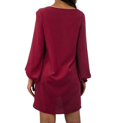 Anna-Kaci Women's Long Sleeve Mini Shift Dress with V-Neckline and Lace Trim Detail