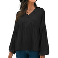 Anna-Kaci Women's Long Sleeve Button Front Peasant Top with Gathered Waist and Flowy Fit