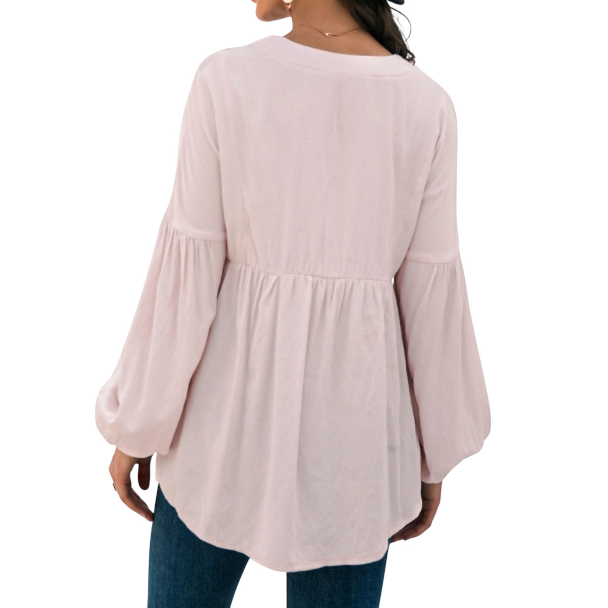 Anna-Kaci Women's Long Sleeve Button Front Peasant Top with Gathered Waist and Flowy Fit