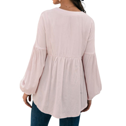 Anna-Kaci Women's Long Sleeve Button Front Peasant Top with Gathered Waist and Flowy Fit