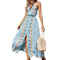 Anna-Kaci Women's Floral Print Maxi Dress with Sleeveless Bodice and Front Slit Detail