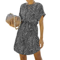 Anna-Kaci Women's Short Sleeve Mini Dress with Abstract Dot Print and Waist Tie