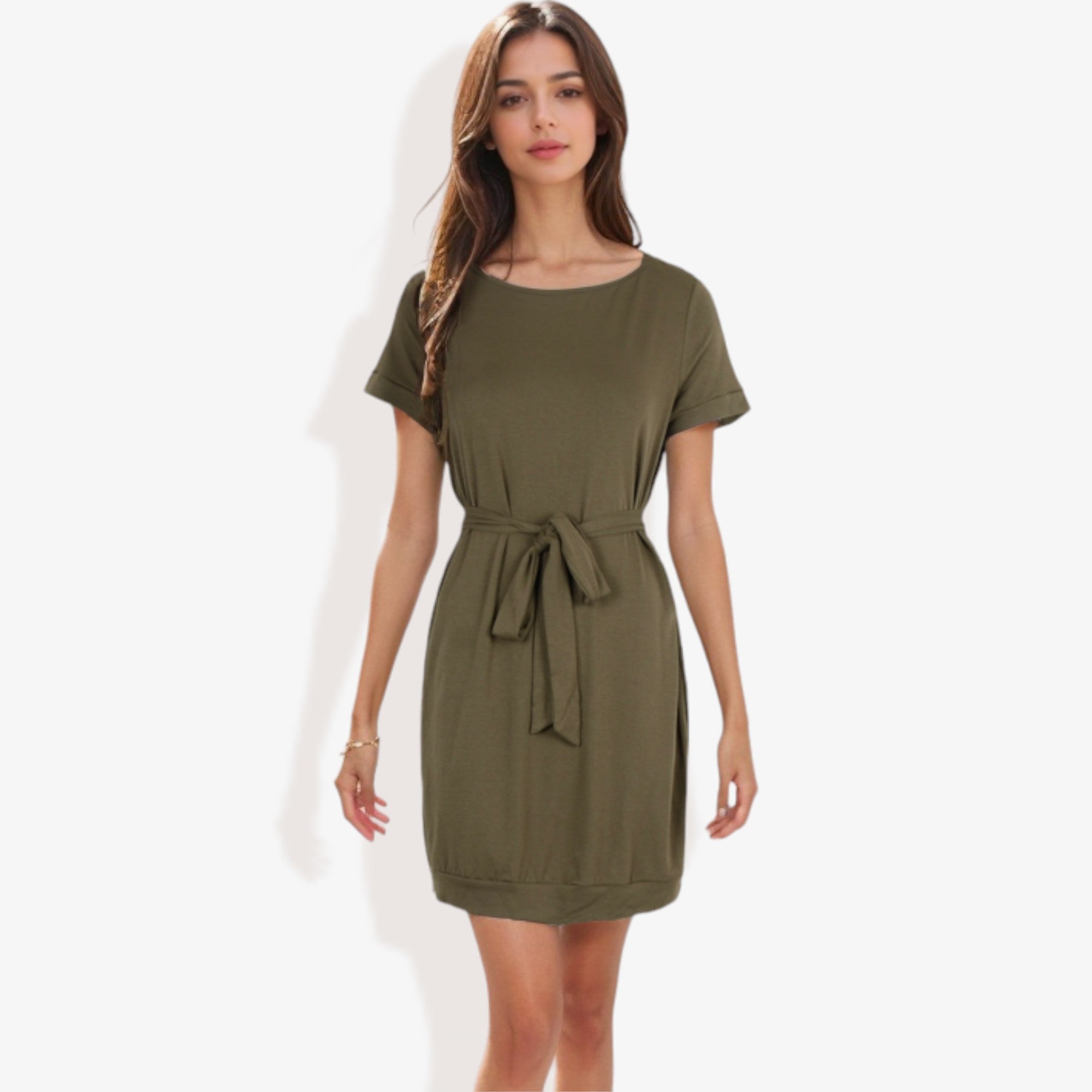 Vestido casual de manga corta para mujer Anna-Kaci con lazo en la cintura Diseño cómodo y versátil perfecto para uso diario y salidas informales