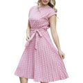 Anna-Kaci Women's Polka Dot Midi Dress with Cap Sleeves Pleated Skirt and Waist Tie Belt
