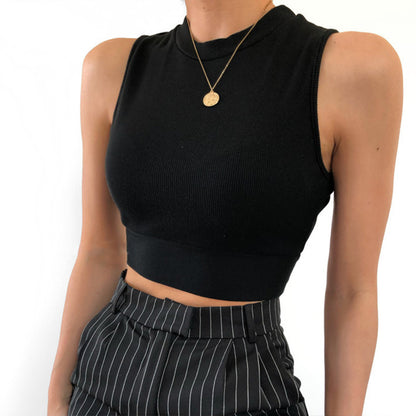 High Neck Open Back Ribbon Tie Cropped Tank