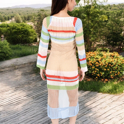 Anna-Kaci Women's Multicolor Striped Off-Shoulder Knit Dress
