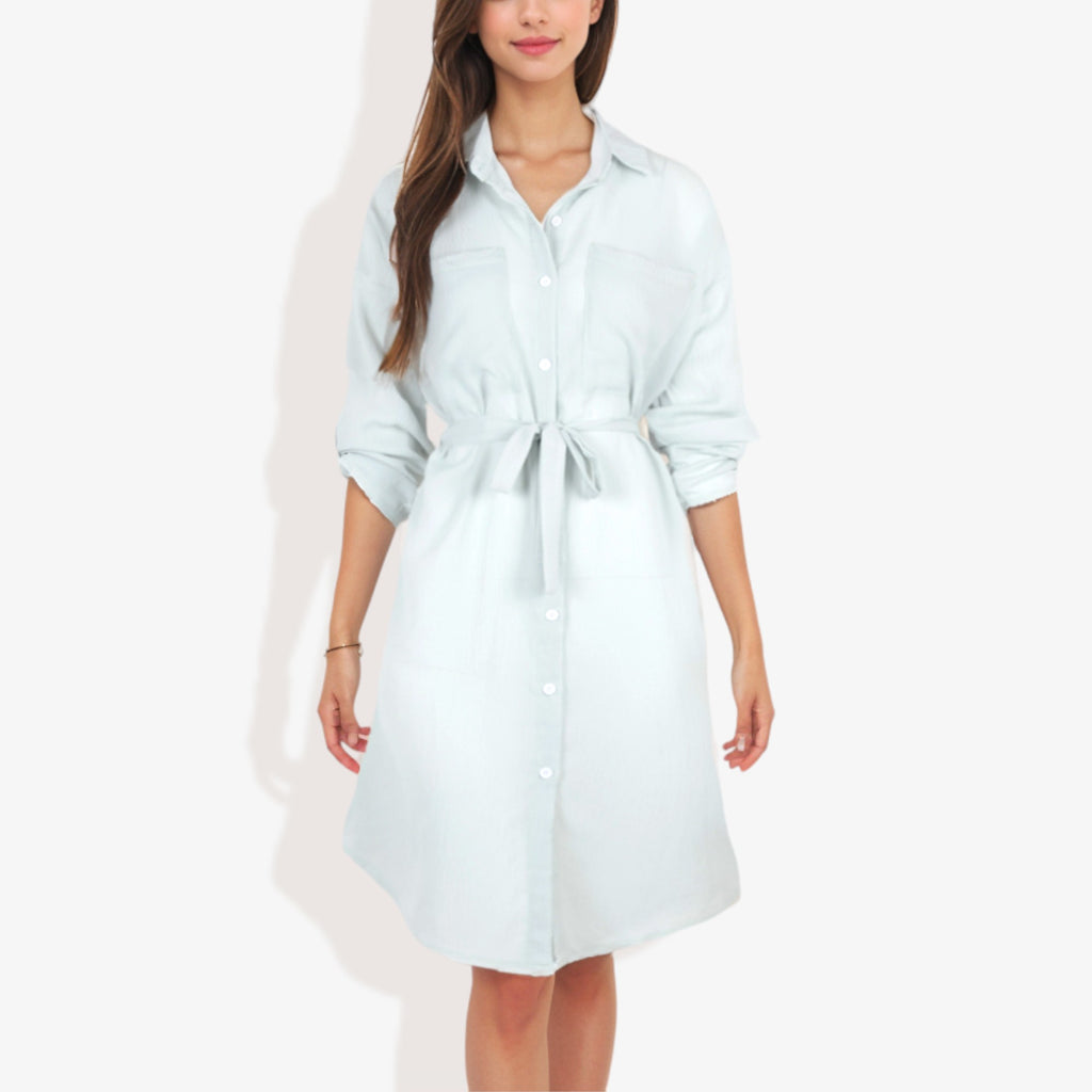 Soft Textured Button Up Tie Dress