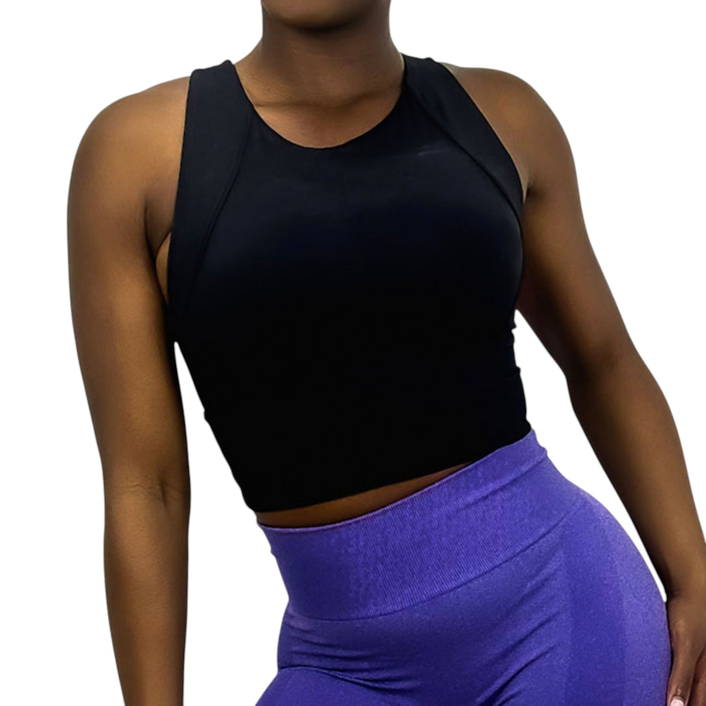 Anna-Kaci Active Women's High Neck Seamless Crop Tank Top with Wide Straps and Stretch Compression Fit