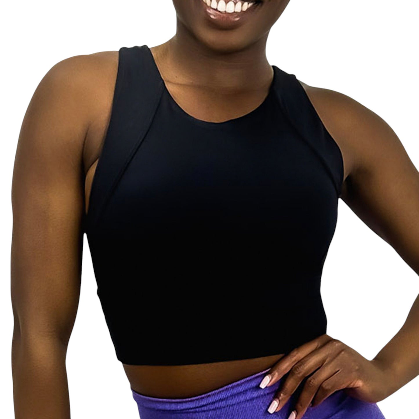 Anna-Kaci Active Women's High Neck Seamless Crop Tank Top with Wide Straps and Stretch Compression Fit