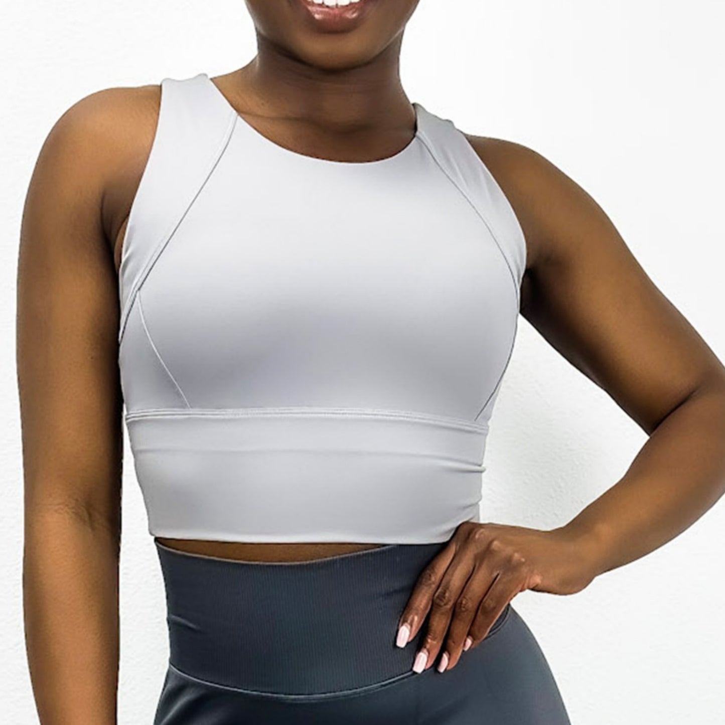 Anna-Kaci Active Women's High Neck Seamless Crop Tank Top with Wide Straps and Stretch Compression Fit