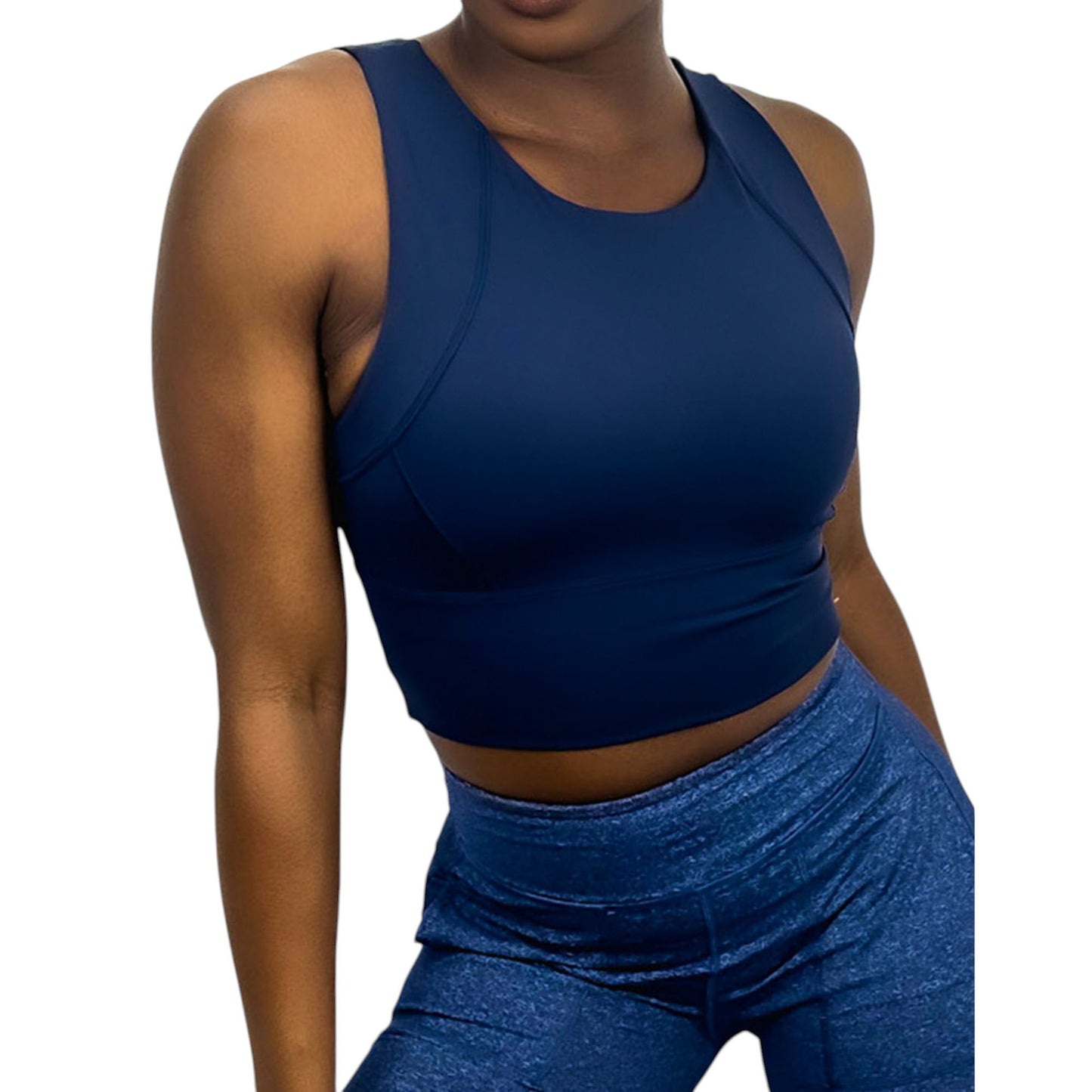 Anna-Kaci Active Women's High Neck Seamless Crop Tank Top with Wide Straps and Stretch Compression Fit