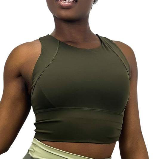 Anna-Kaci Active Women's High Neck Seamless Crop Tank Top with Wide Straps and Stretch Compression Fit