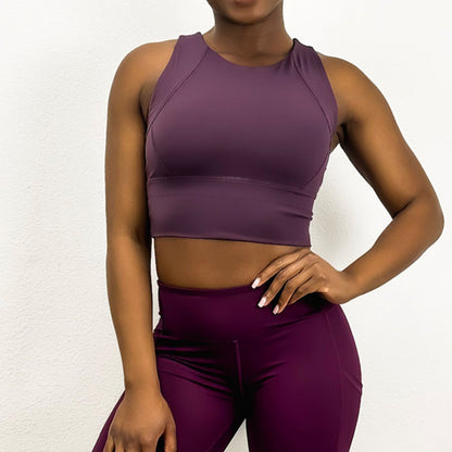 Anna-Kaci Active Women's High Neck Seamless Crop Tank Top with Wide Straps and Stretch Compression Fit