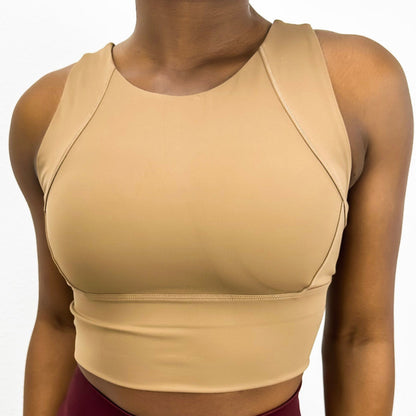 Anna-Kaci Active Women's High Neck Seamless Crop Tank Top with Wide Straps and Stretch Compression Fit