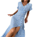 Anna-Kaci Women's Short Sleeve Floral Button Front Maxi Dress with V-Neckline and Side Slit