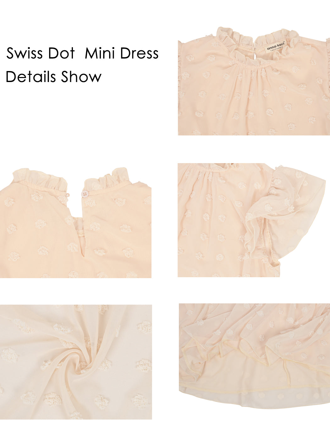 Vestido informal de verano con lunares suizos, cuello alto, manga corta y volantes, holgado