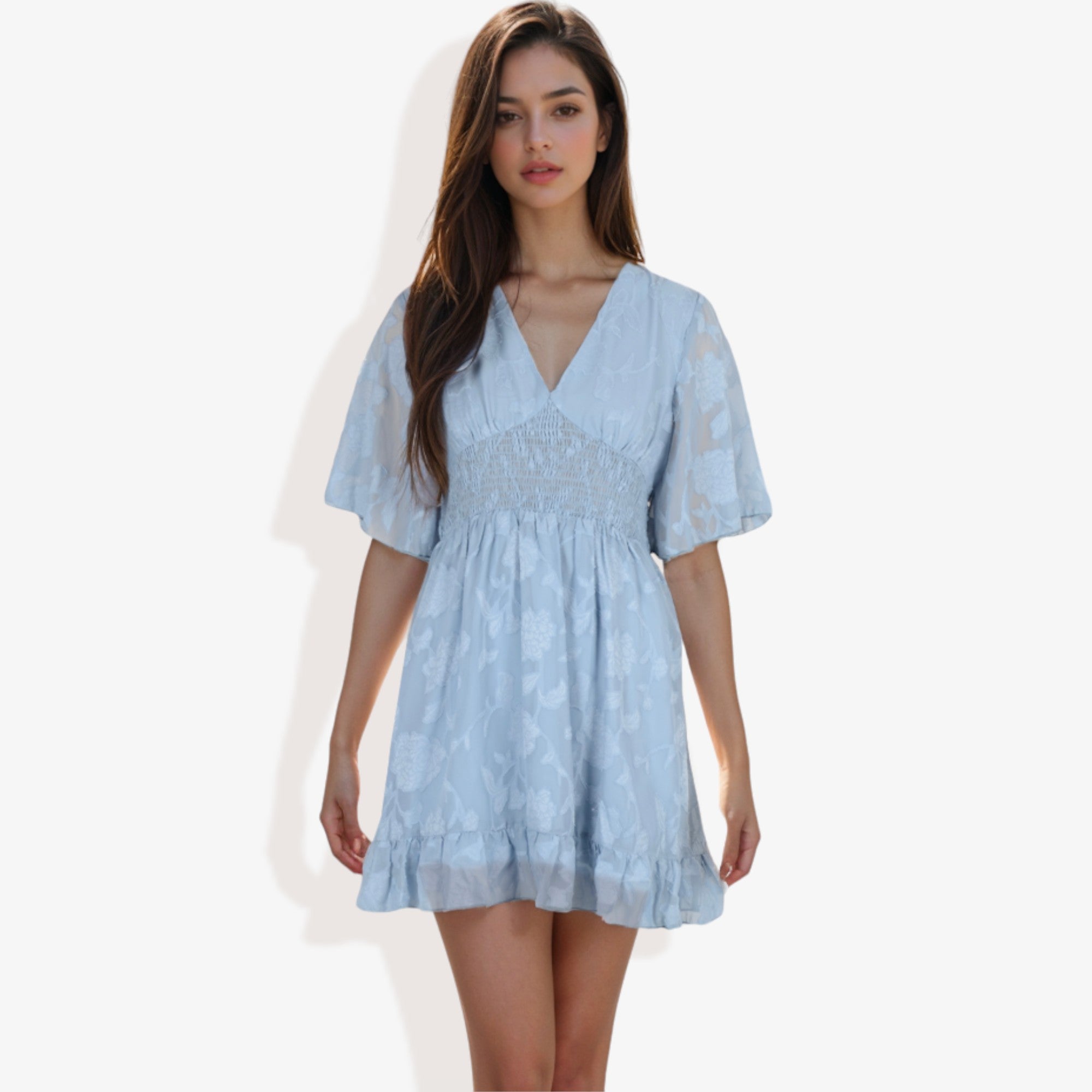 Vestido mini de encaje con escote en V y manga corta