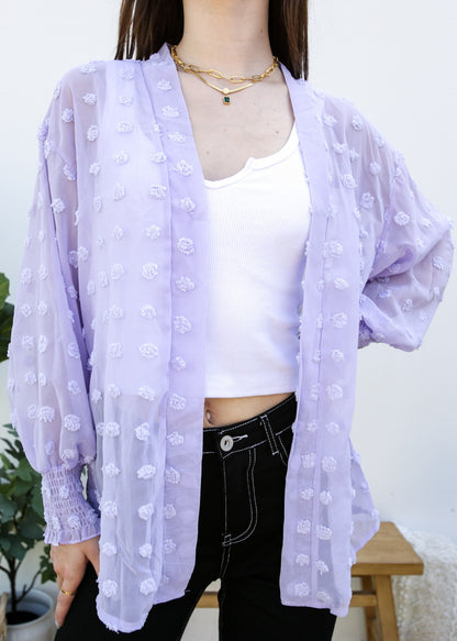 Cárdigan con mangas de obispo y puntos con clip