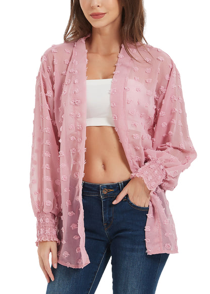 Cárdigan con mangas de obispo y puntos con clip