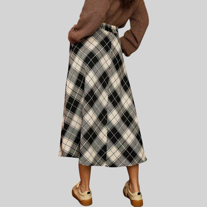 Anna-Kaci Women's Plaid A-Line Midi Skirt with High Waist