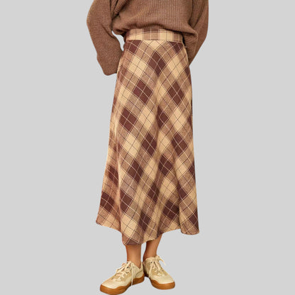 Anna-Kaci Women's Plaid A-Line Midi Skirt with High Waist
