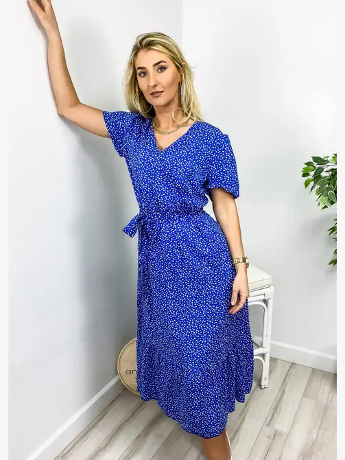 Vestido midi con dobladillo con volantes y estampado floral 