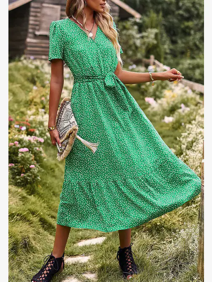 Ditsy Floral Ruffle Hem Midi Dress
