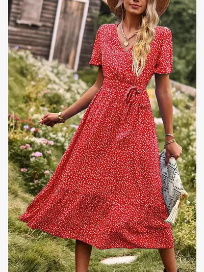 Ditsy Floral Ruffle Hem Midi Dress