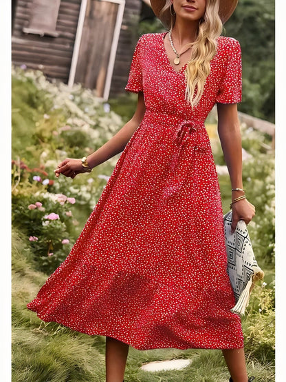 Ditsy Floral Ruffle Hem Midi Dress