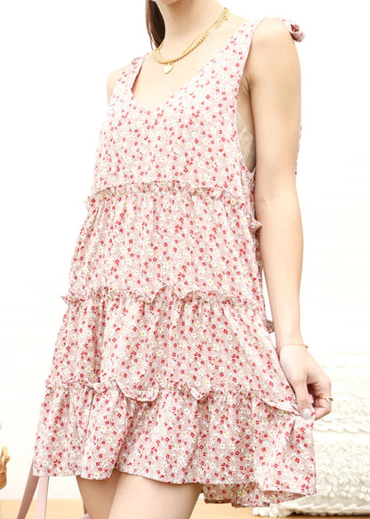 Tie Shoulder Floral Ruffle Tiered Dress