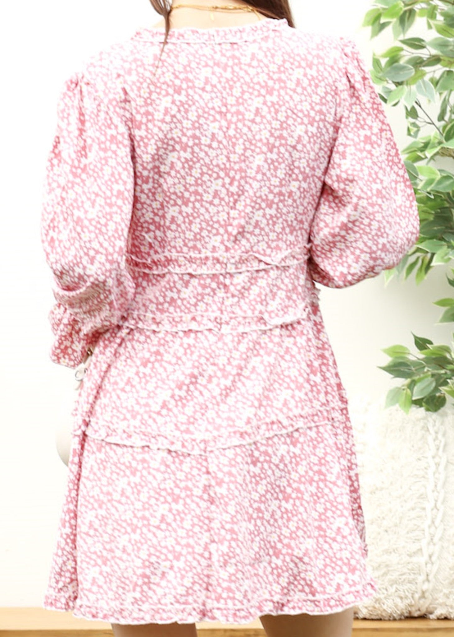 Ruffle Plunge Neck Floral Dress