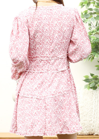 Ruffle Plunge Neck Floral Dress