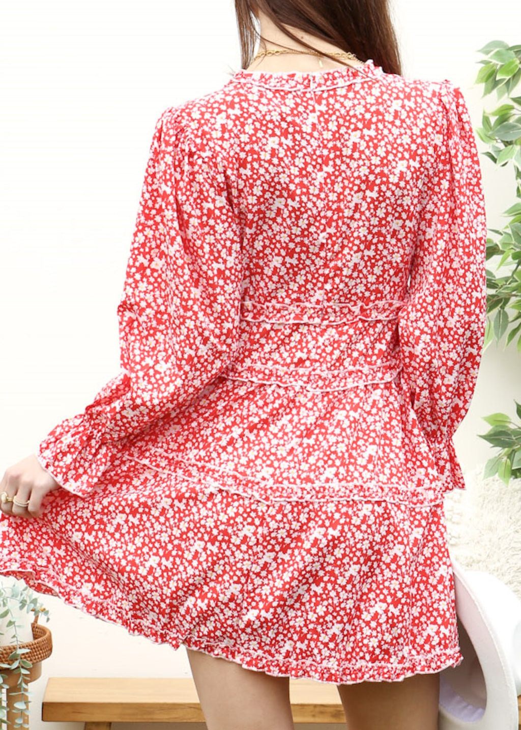 Ruffle Plunge Neck Floral Dress