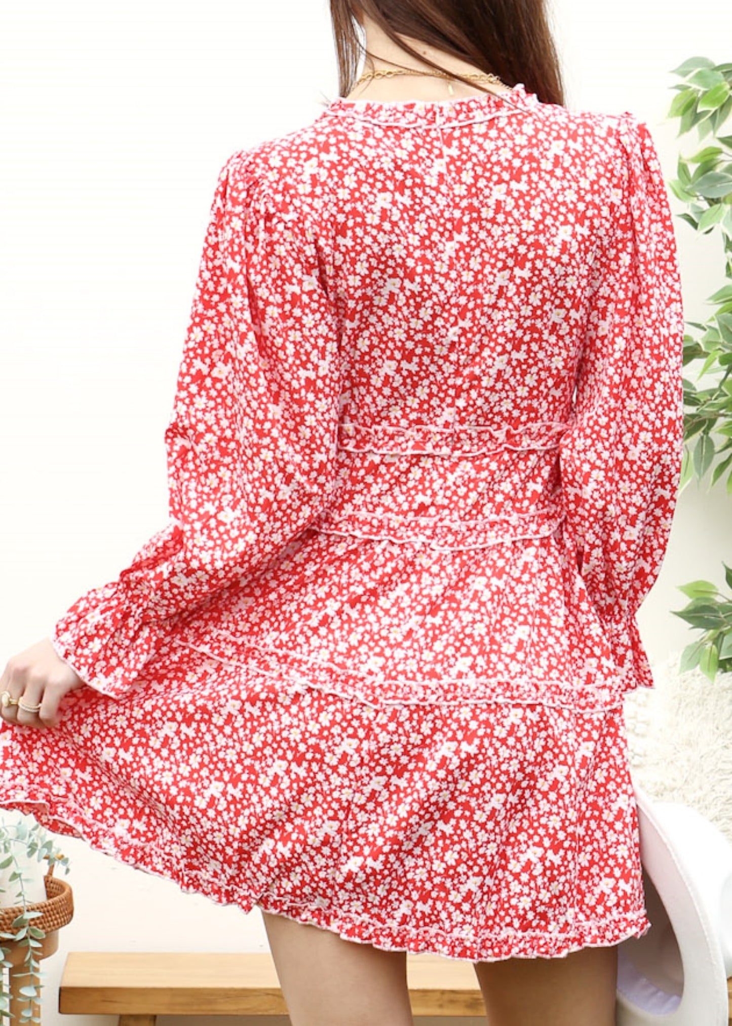 Ruffle Plunge Neck Floral Dress