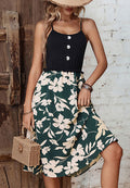 Contrast Button Floral Dress