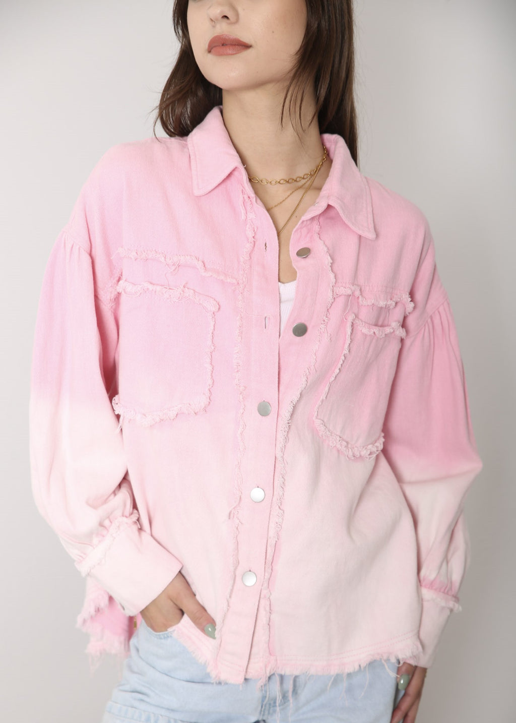 Frayed Detail Tie-Dye Shacket