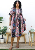 Vestido midi con estampado geométrico y cinturón anudado en talla grande 