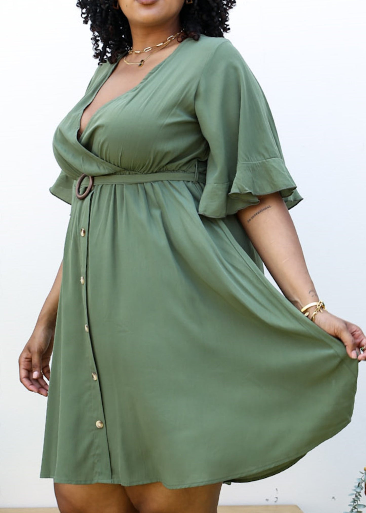 Anna-Kaci Women's Plus Size Short Sleeve Button-Down Dress with Flowy Skirt and Waist Belt