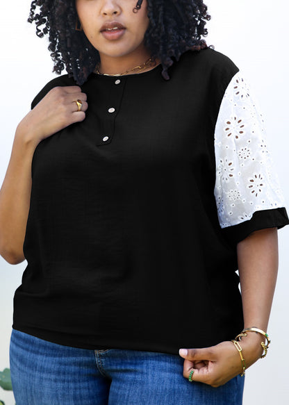 Blusa con estampado floral de crochet en blanco estilo bohemio y mangas de talla grande