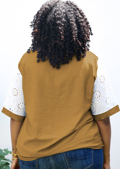 Blusa con estampado floral de crochet en blanco estilo bohemio y mangas de talla grande